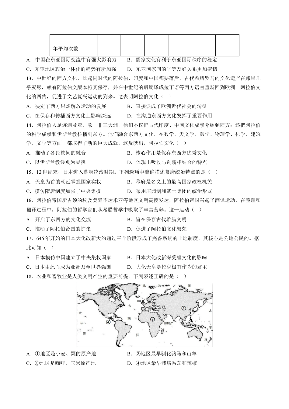 高中历史必修下  第二单元 中古时期的世界单元测试（含答案解析）-2022-2023学年高一历史下学期课后诊断性课时练+单元练（中外历史纲要下册）.docx
