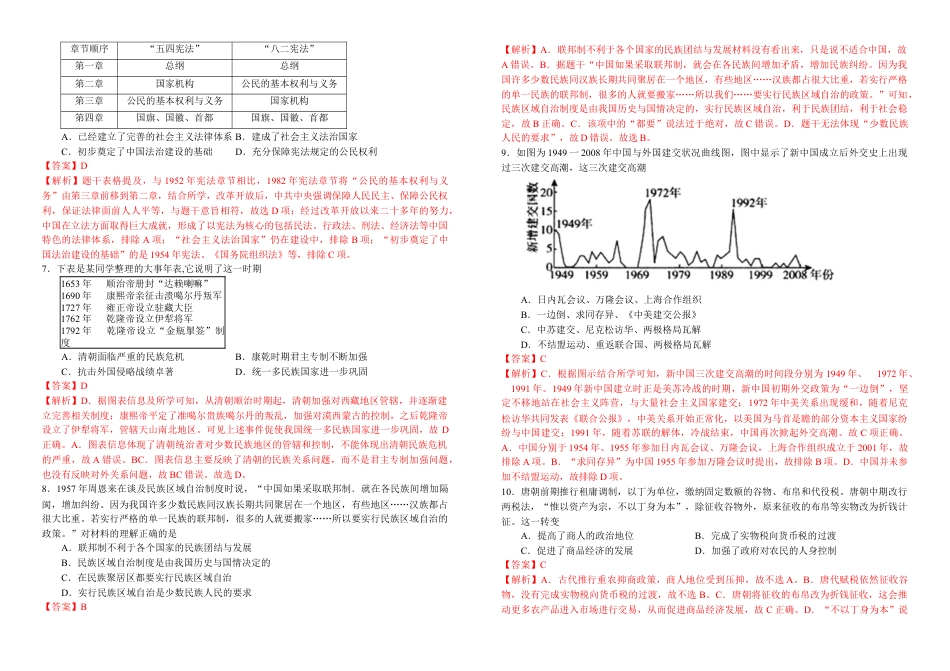 高中历史选修1 历史《选择性必修1》综合测试2解析卷.docx