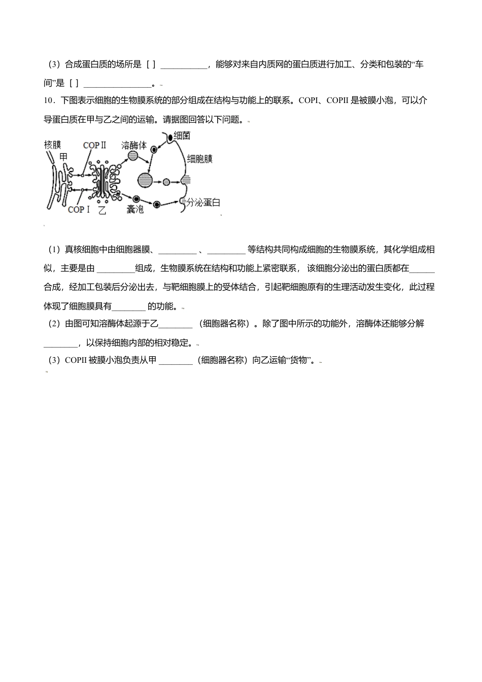 高中生物必修1 3.2  细胞器之间的分工合作-高一生物课后培优练（人教版2019必修1）（原卷版）.doc