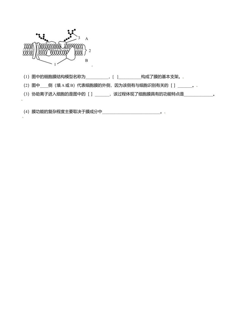 高中生物必修1 3.1  细胞膜的结构和功能-高一生物课后培优练（人教版2019必修1）（原卷版）.doc