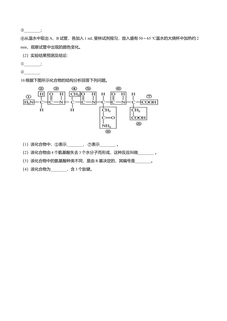 高中生物必修1 2.4  蛋白质是生命活动的主要承担者-高一生物课后培优练（人教版2019必修1）（原卷版）.doc