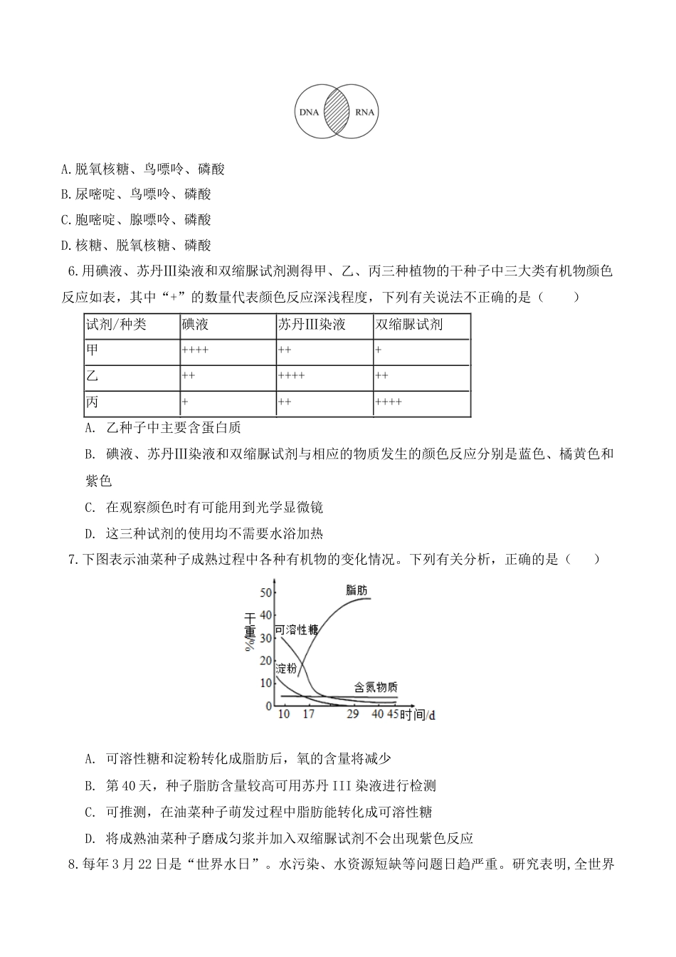 高中生物必修1 第一次月考卷- 2022-2023学年高一生物上学期课后培优分级练（2019人教版必修1）（原卷版）.docx
