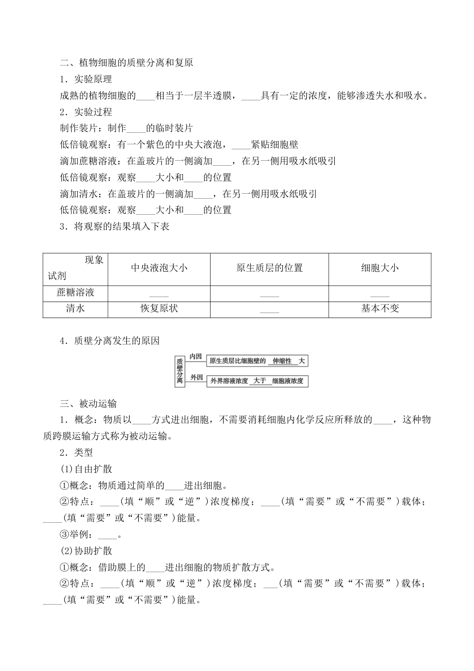 高中生物必修1 4.1 被动运输-2022-2023学年高一生物上学期课后培优分级练（2019人教版必修1）（原卷版）.docx