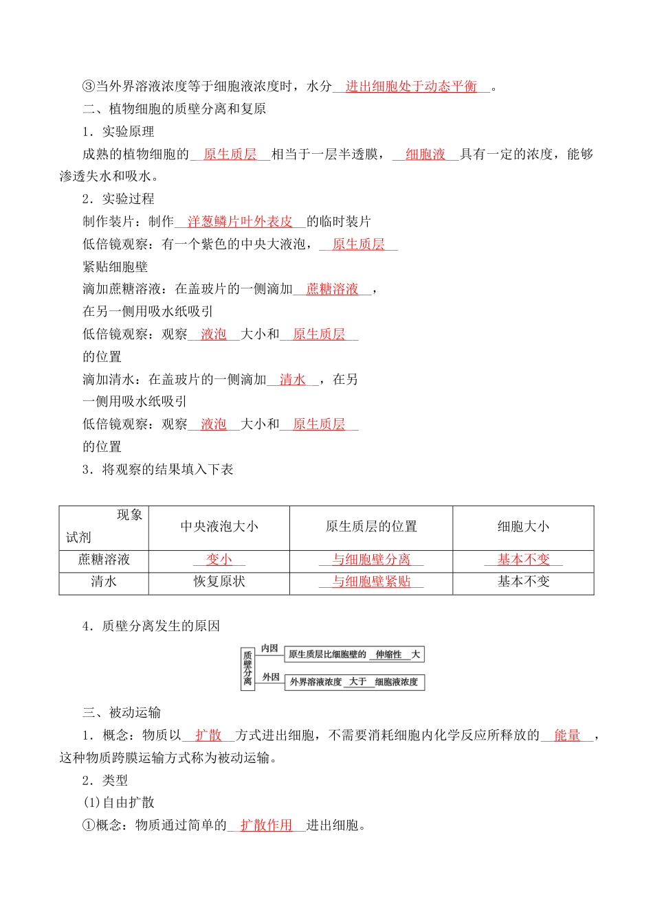 高中生物必修1 4.1 被动运输-2022-2023学年高一生物上学期课后培优分级练（2019人教版必修1）（解析版）.docx