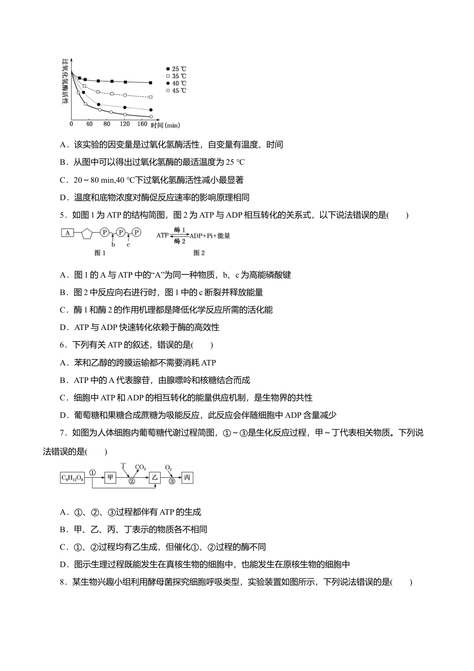 高中生物必修1 第5章 细胞的能量供应和利用B卷（原卷版）.doc