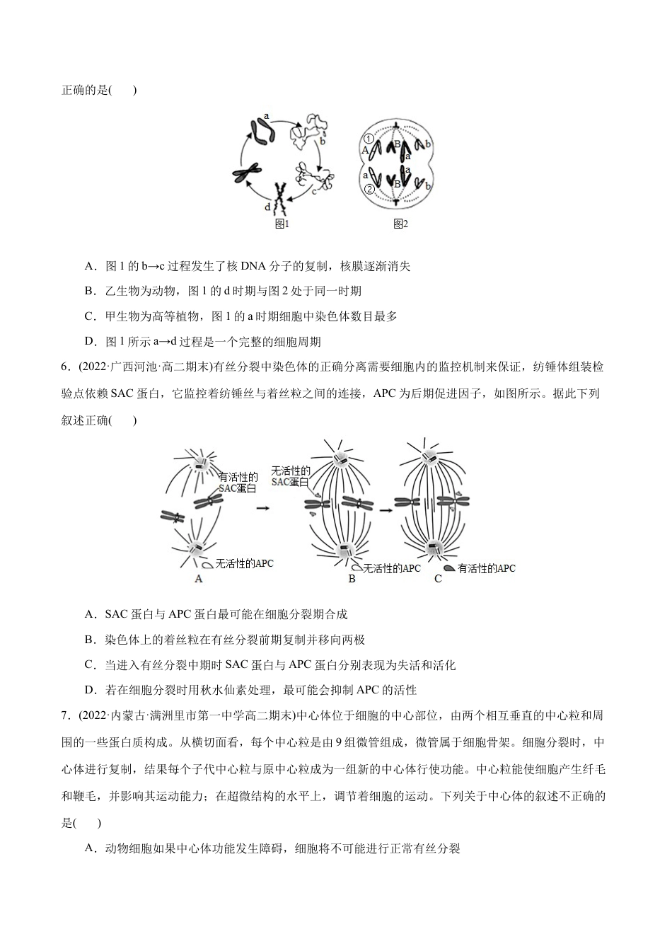高中生物必修1 第6章  细胞的生命历程（B卷·能力提升练）（原卷版） .docx