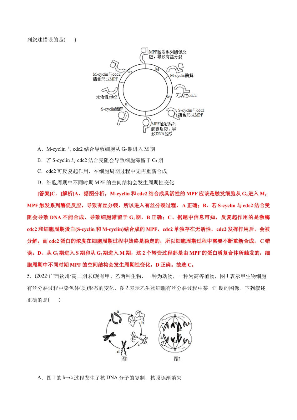 高中生物必修1 第6章  细胞的生命历程（B卷·能力提升练）（解析版） .docx