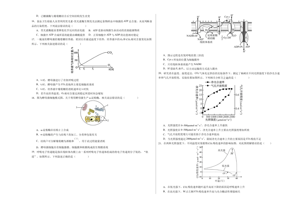 高中生物必修1 期末模拟卷02（考试版A3版）【测试范围：人教版2019必修1】.docx