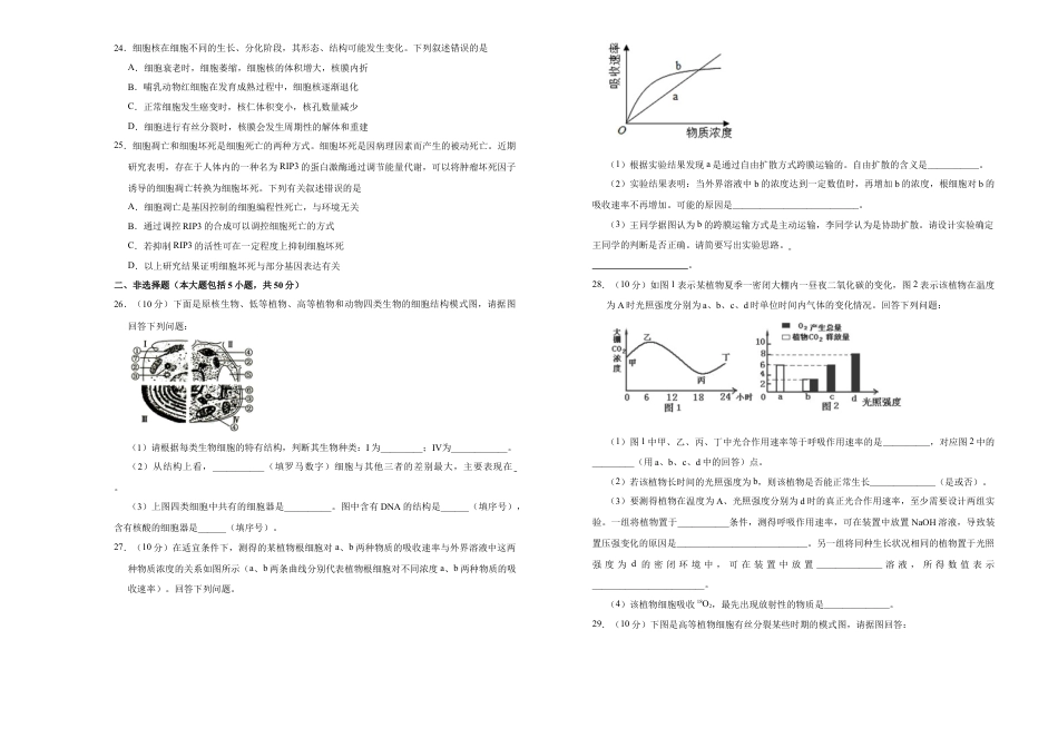高中生物必修1 上学期高一期末备考金卷 生物（B卷）学生版.doc