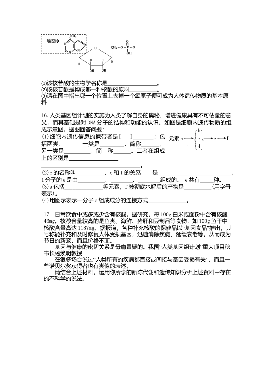 高中生物必修1 2.5 核酸是遗传信息的携带者 练习 【新教材】人教版（2019）高中生物必修一.doc