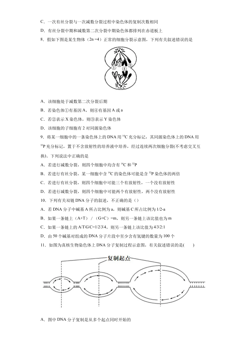 高中生物必修2 期末拔高卷3-【冲刺期末】高一生物下学期期末拔高冲刺卷（2019人教版）（原卷版）.docx