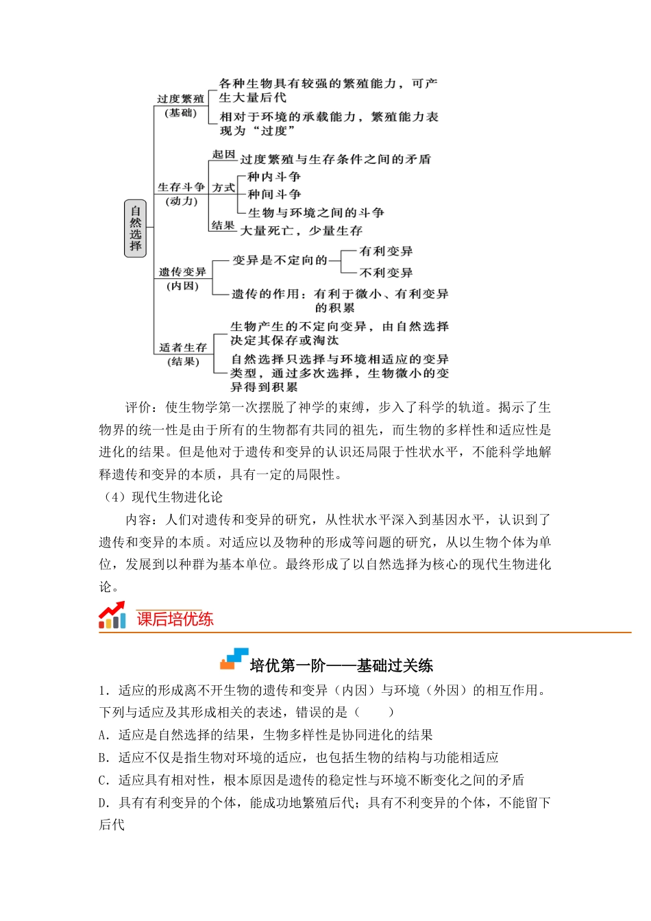 高中生物必修2 6.2 自然选择与适应的形成（原卷版）.docx