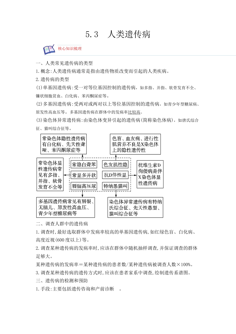 高中生物必修2 5.3 人类遗传病（解析版）.docx