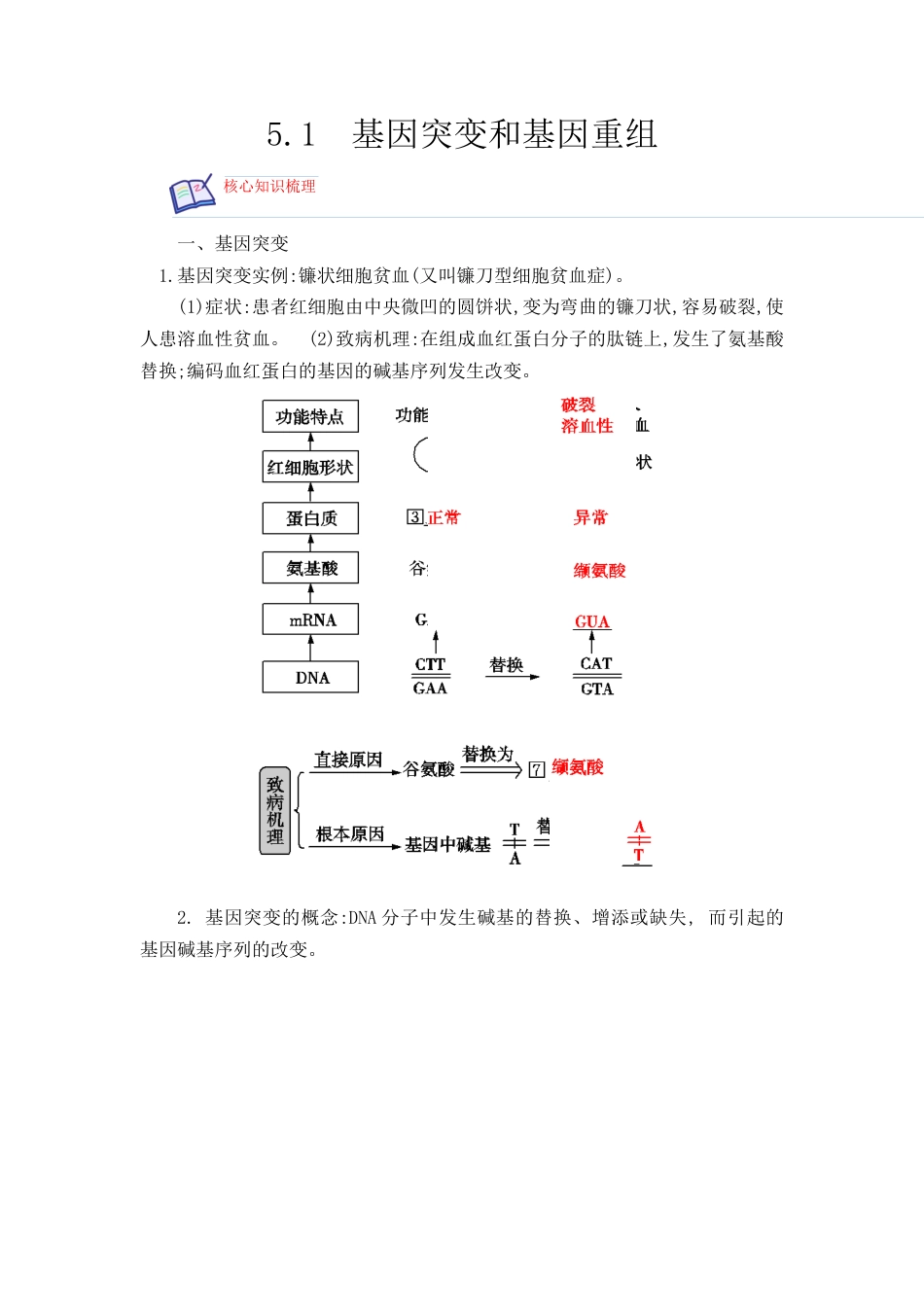 高中生物必修2 5.1 基因突变及其他变异（原卷版）.docx