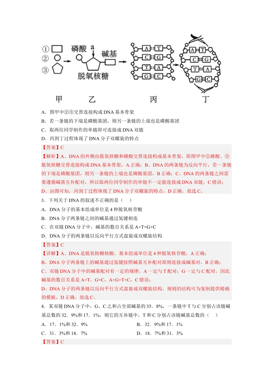 高中生物必修2 3.2 DNA的结构（解析版）.docx