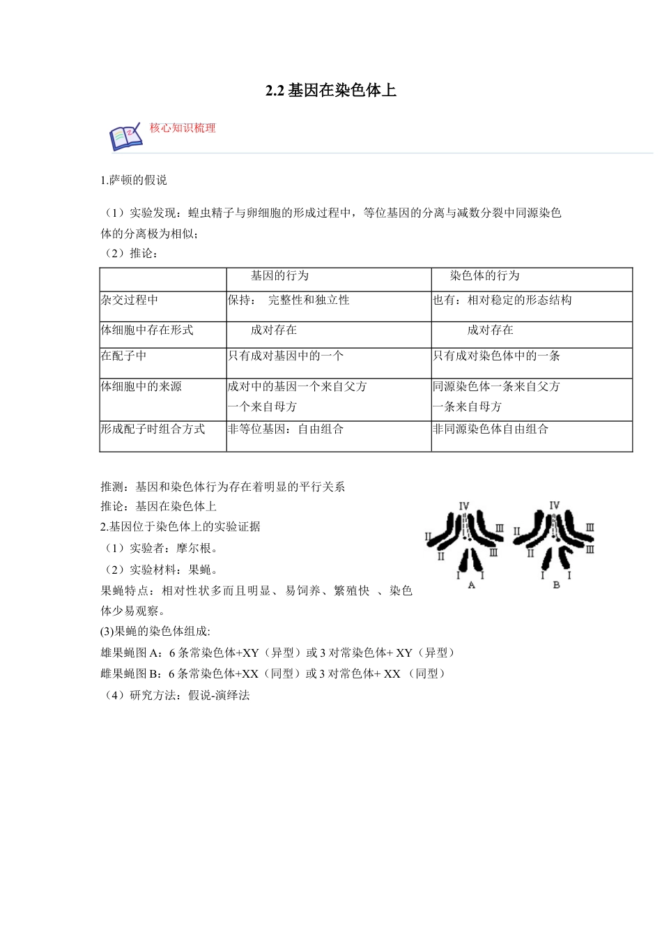 高中生物必修2 2.2 基因在染色体上（原卷版）.docx