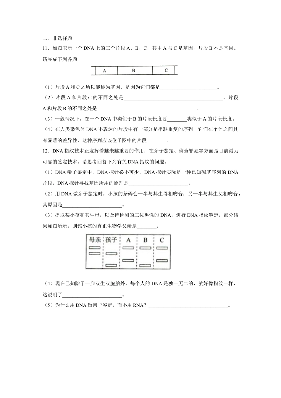 高中生物必修2 【新教材精创】3.4 基因通常是有遗传效应的DNA片段 练习（2）（原卷版）.docx