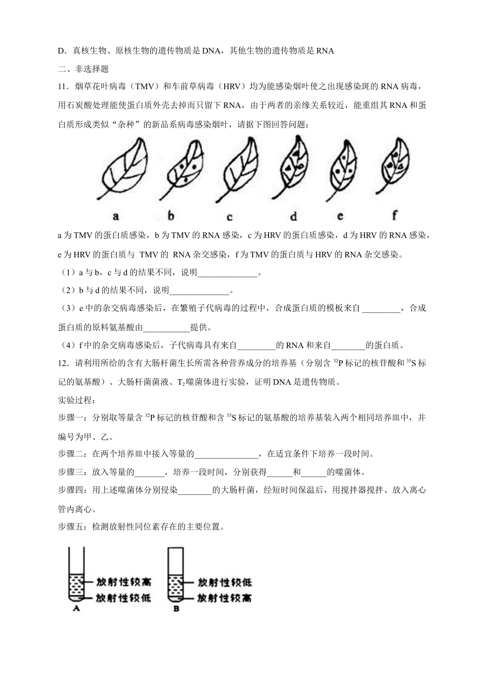 高中生物必修2 【新教材精创】3.1 DNA是主要的遗传物质 练习（2）（原卷版）.docx