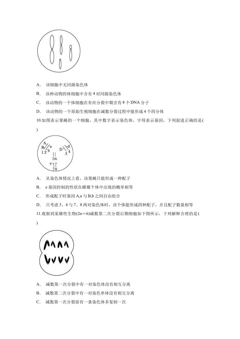 高中生物必修2 【新教材精创】2.1.1 减数分裂与受精作用 练习（1）（原卷版）.docx