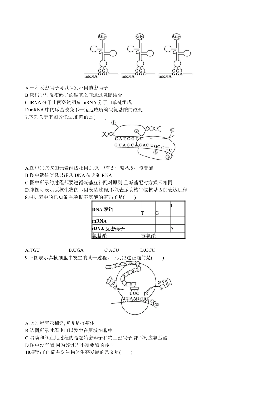 高中生物必修2 第4章 基因的表达（原卷版）.docx