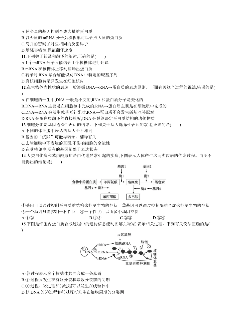 高中生物必修2 第4章 基因的表达（原卷版）.docx