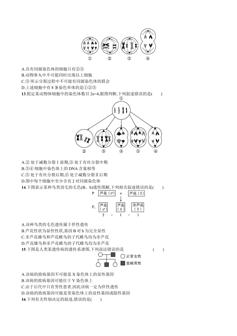 高中生物必修2 第2章 基因和染色体的关系（原卷版）.docx
