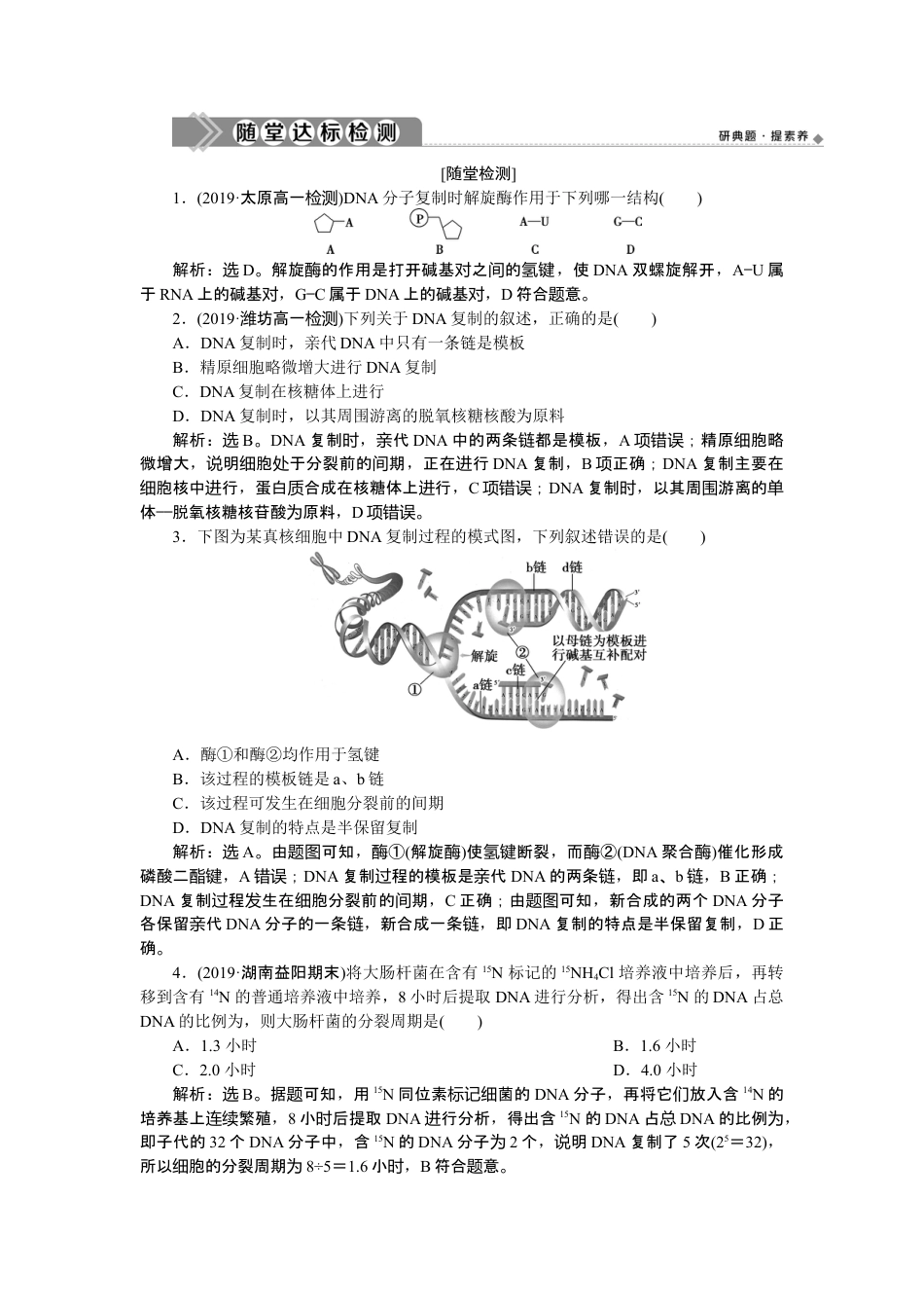 高中生物必修2 《第3节 DNA的复制》随堂达标检测.doc