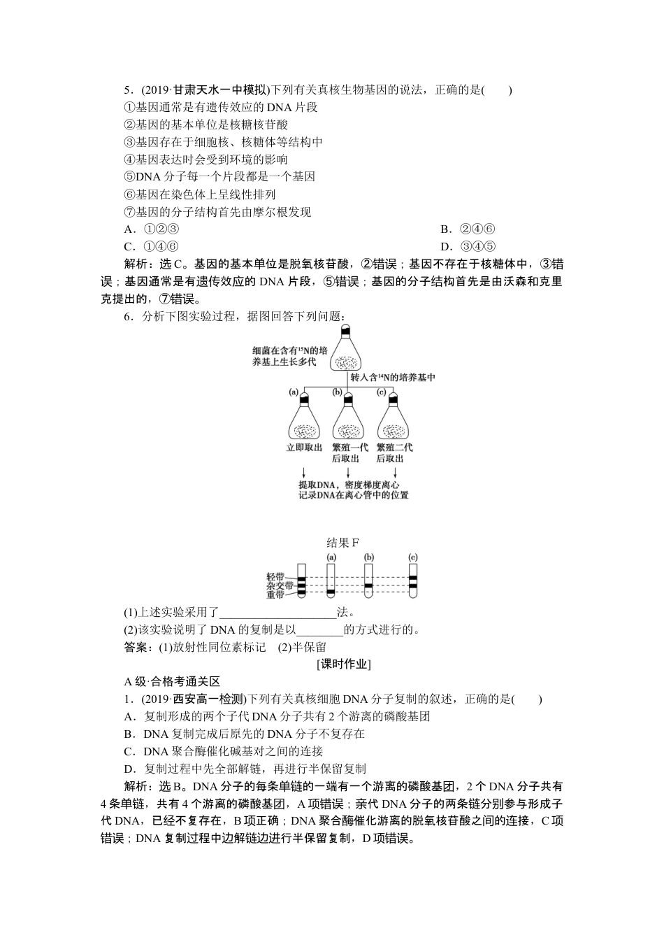 高中生物必修2 《第3节 DNA的复制》随堂达标检测.doc