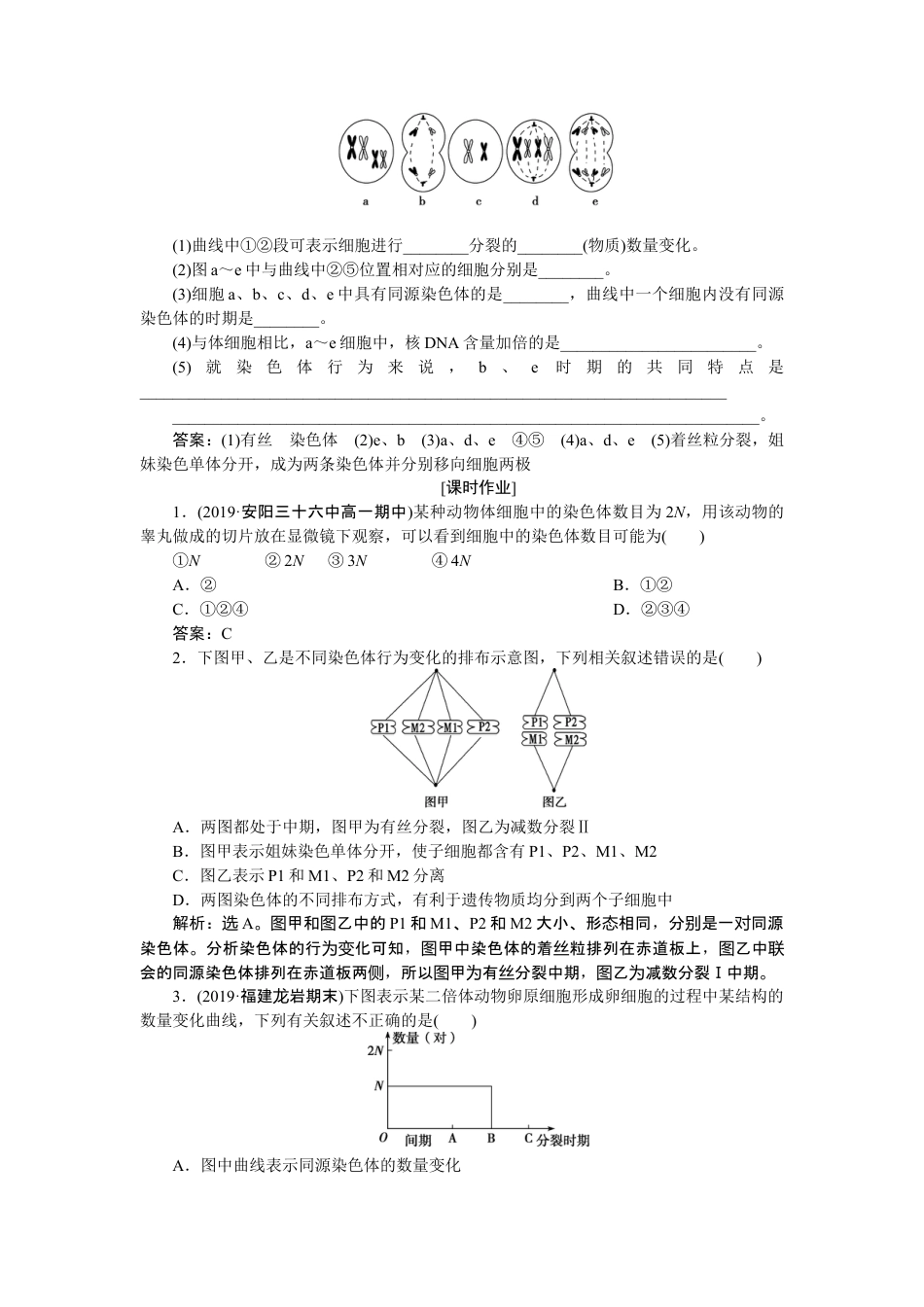 高中生物必修2 《第1节 减数分裂和受精作用》课时练习.doc