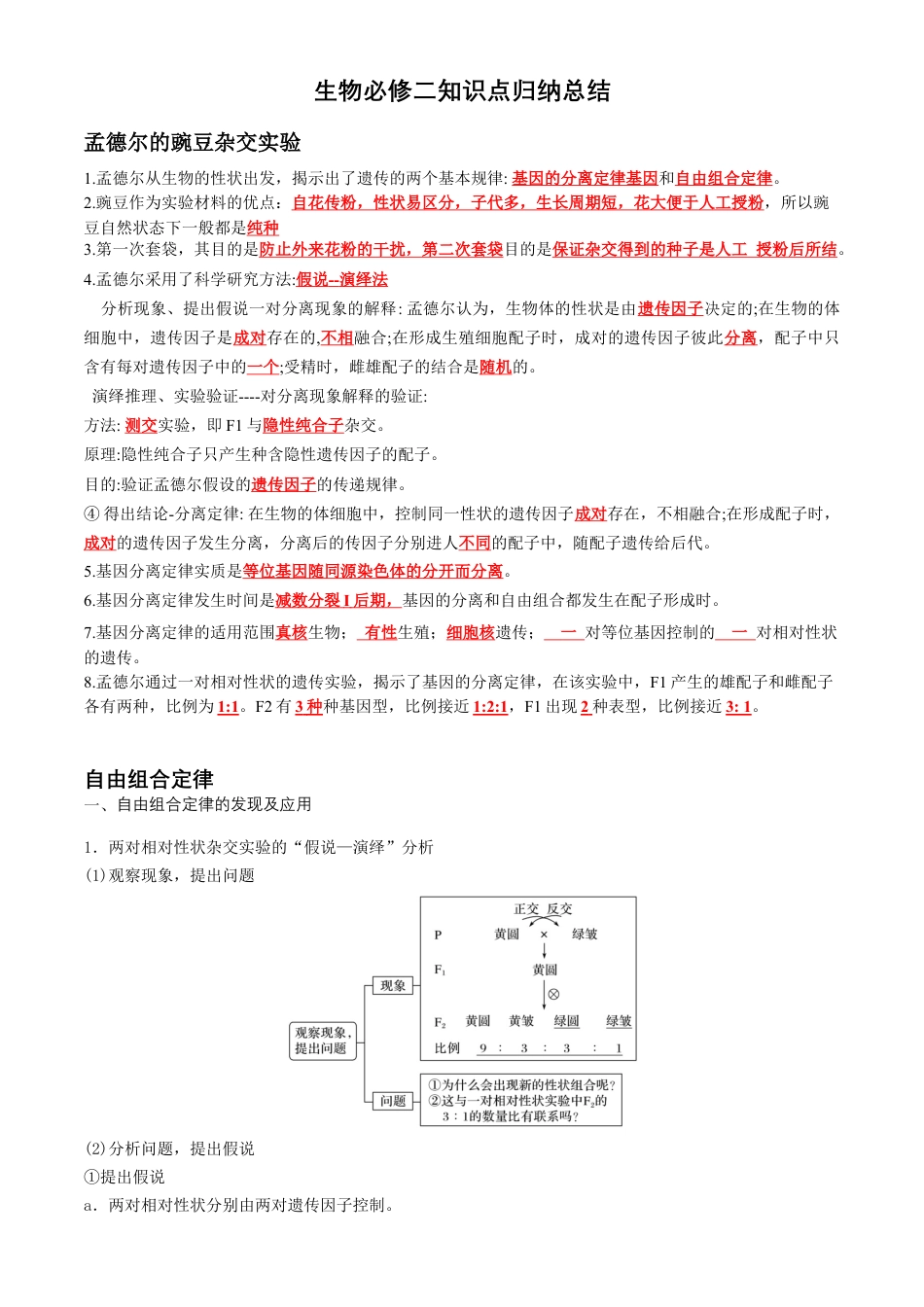 高中生物必修2 高一生物春学期知识点总结高一下学期生物人教版必修2.docx