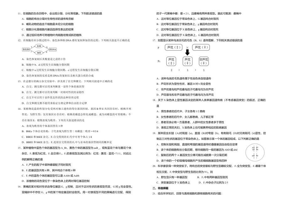 高中生物必修2 【原创】（新教材）2022-2023学年下学期高一第一次月考卷 生物（B卷）学生版.doc
