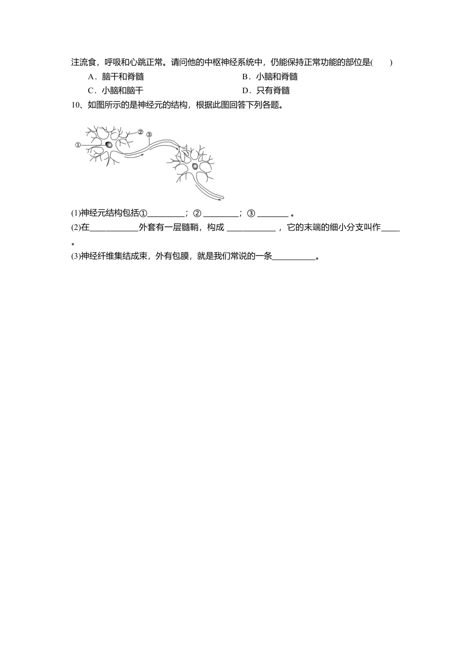 高中生物选修1 2.1 神经调节的结构基础（练习）（原卷版）.doc