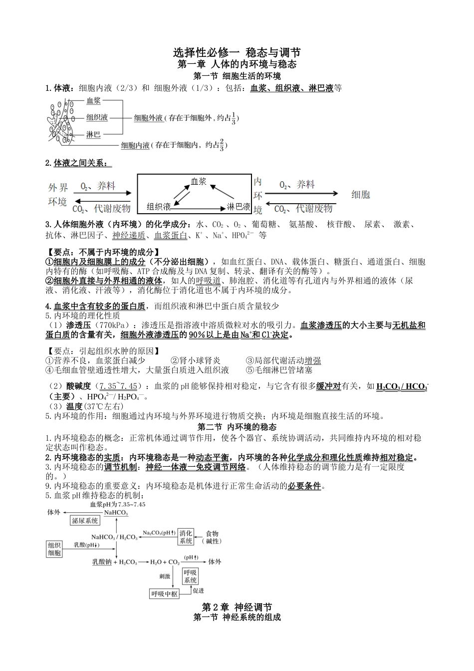 高中生物选修1 高三生物一轮复习知识点总结：选择性必修1.docx