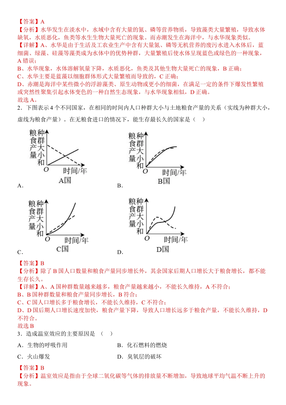 高中生物选修2 4.1 人类活动对生态环境的影响（解析版）.docx
