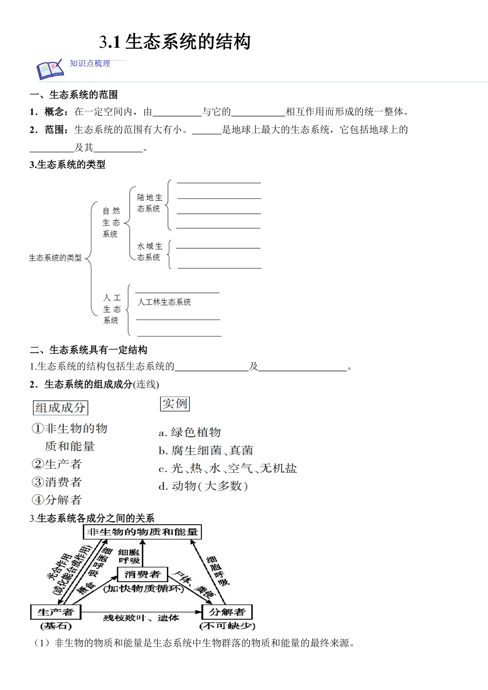 高中生物选修2 3.1 生态系统的结构（原卷版）.docx