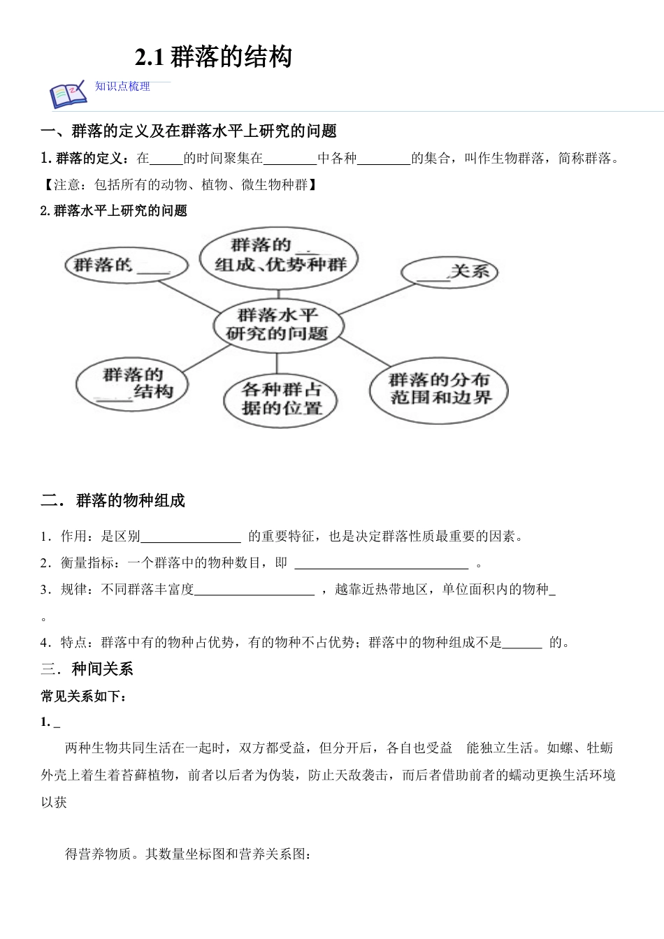 高中生物选修2 2.1 群落的结构（原卷版）.docx