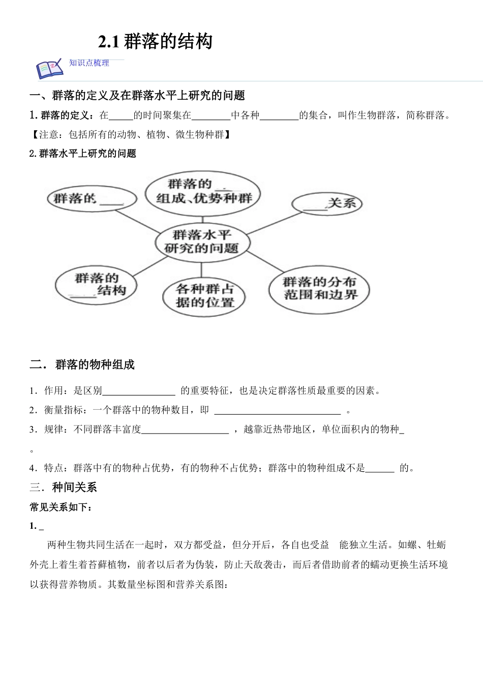 高中生物选修2 2.1 群落的结构（解析版）.docx