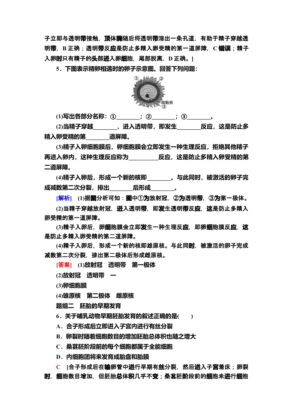 10 胚胎工程的理论基础 课后作业【新教材】人教版（2019）高中生物选择性必修3.doc