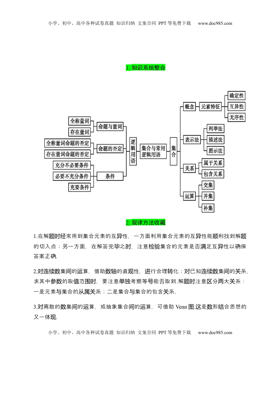 高中数学 必修1专题02 集合与常用逻辑用语（知识梳理）-高一数学单元复习（人教A版2019必修第一册）.docx