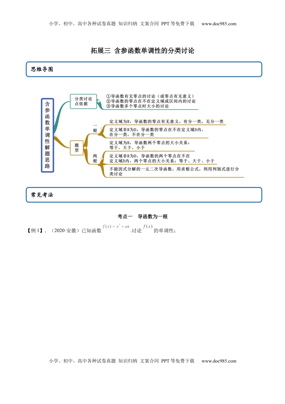 高中数学 选修2 拓展三 含参函数单调性的分类讨论（精讲）（原卷版）.docx