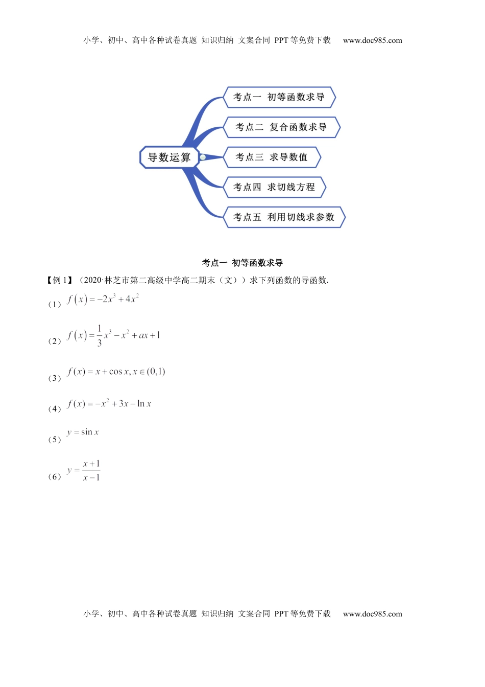 高中数学 选修2 5.2 导数的运算（精讲）（原卷版）.docx