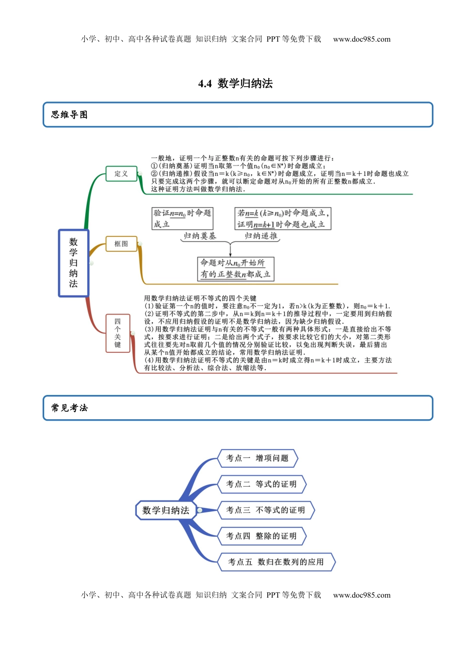 高中数学 选修2 4.4 数学归纳法（精讲）（原卷版）.docx