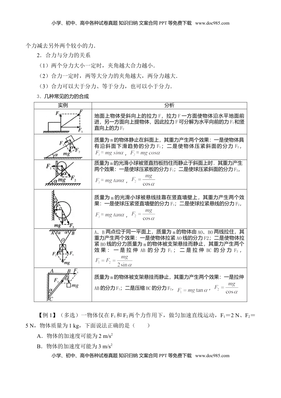 高中物理 必修1  第3.4课时 力的合成（原卷版）.doc