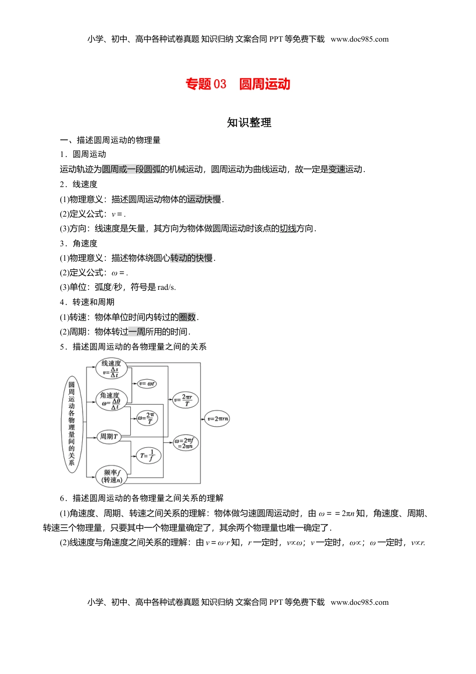 高中物理 必修2  专题03  圆周运动【知识梳理】-高一物理下学期期中专项复习（新教材人教版）.doc