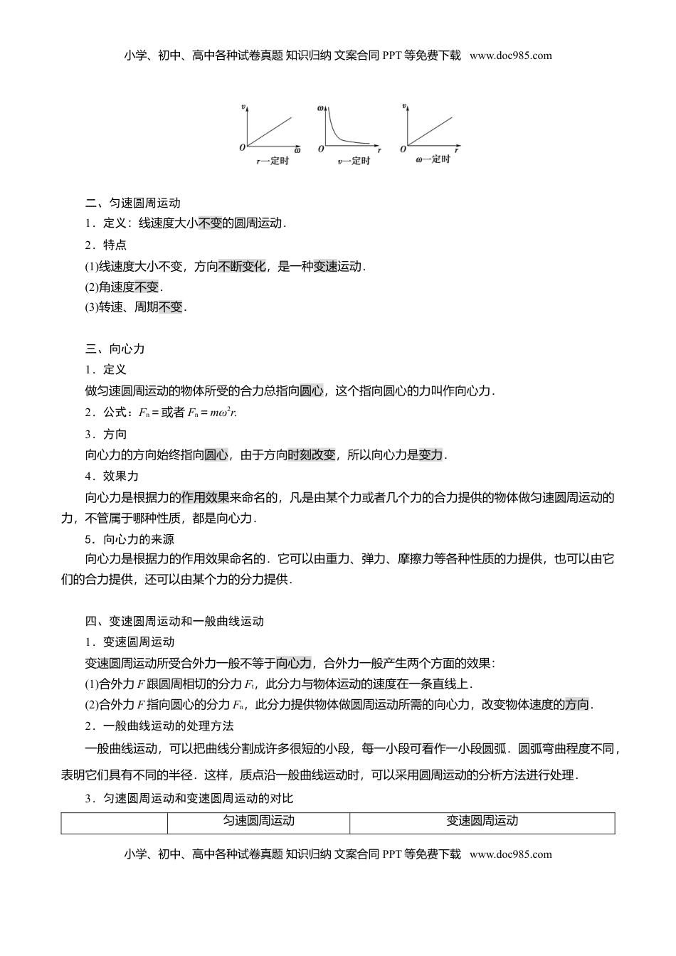 高中物理 必修2  专题03  圆周运动【知识梳理】-高一物理下学期期中专项复习（新教材人教版）.doc