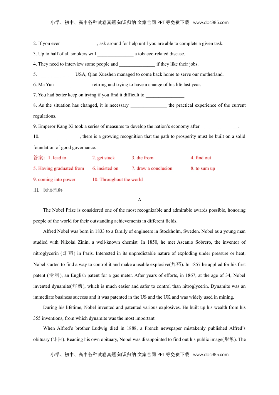 高中英语 选修1   Unit 1 People of achievement  Review 练习（解析版）.docx