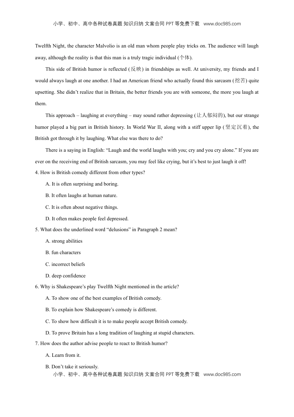 高中英语 选修1   Unit 4 Body language Review 练习（原题版）.docx