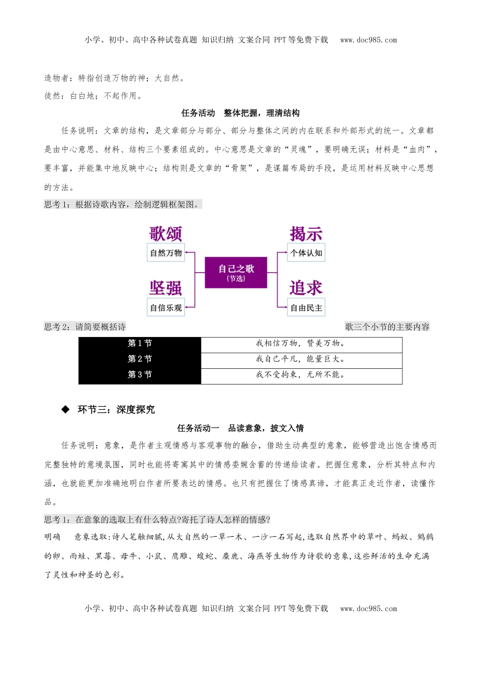 高中语文 选修中  13.3《自己之歌（节选）》（教学设计）-2022-2023学年高二语文选择性必修中册同步备课系列（统编版）_new.docx
