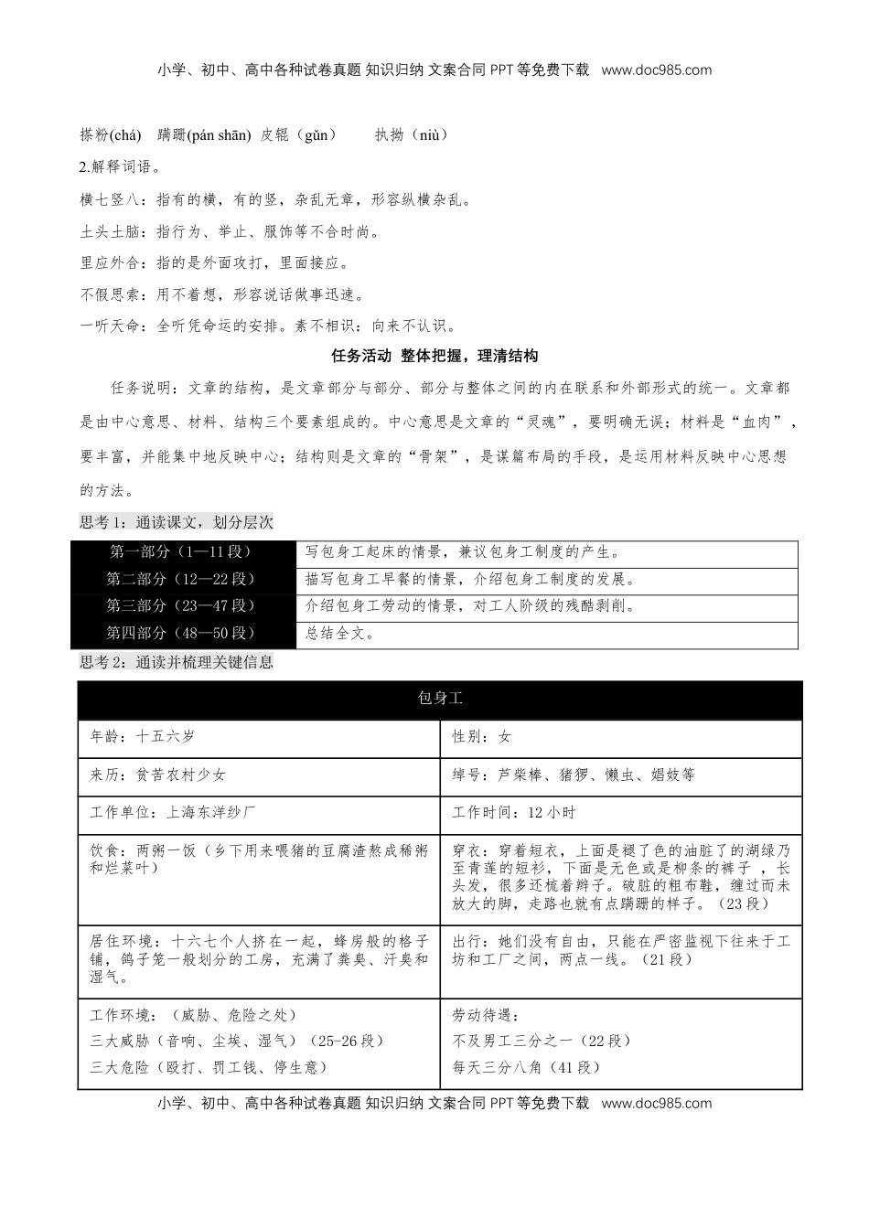 高中语文 选修中  7《包身工》（教学设计）-2022-2023学年高二语文选择性必修中册同步备课系列（统编版）_new.docx