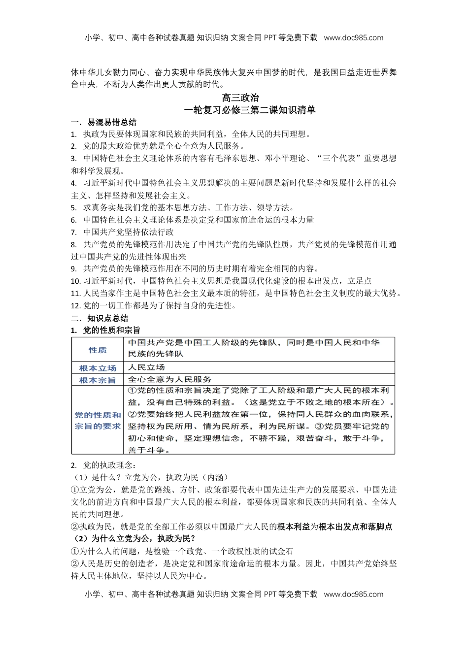 高中政治 必修3  政治与法治 背书清单-统编版必修三.docx